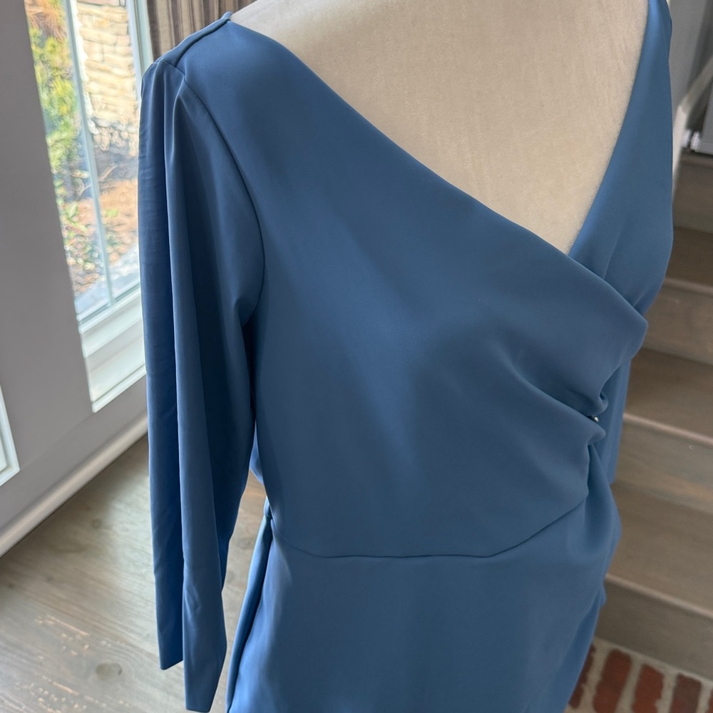 Elegant Alex Evenings Sheath Slimming Dress with Brooch. Sz 14 Sky Blue - Picture 6 of 8